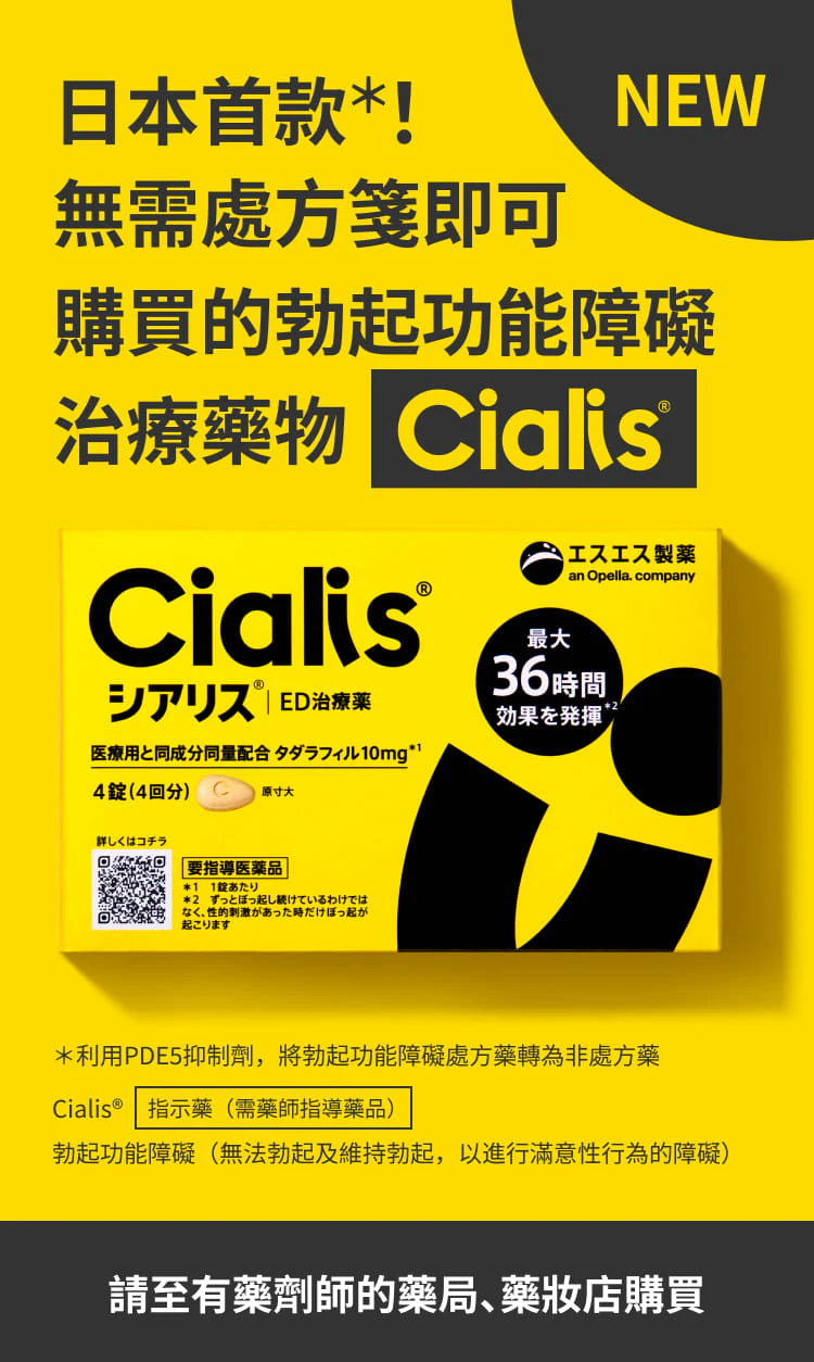 NEW 日本首款＊！無需處方箋即可購買的勃起功能障礙治療藥物「Cialis®」