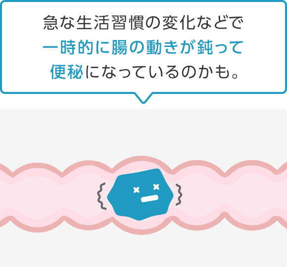 急な生活習慣の変化などで一時的に腸の動きが鈍って便秘になっているのかも。