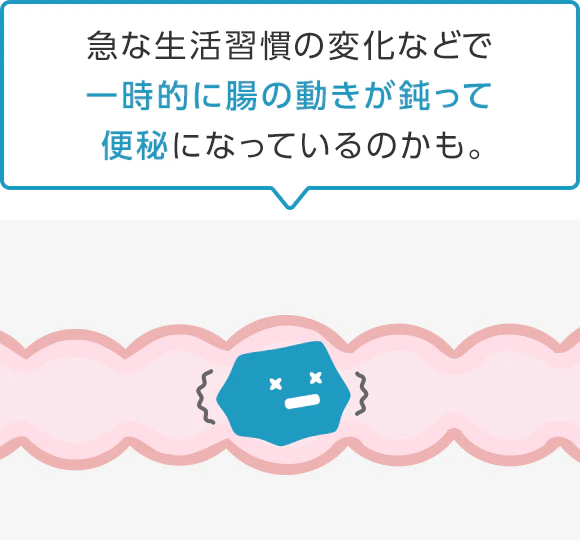 急な生活習慣の変化などで一時的に腸の動きが鈍って便秘になっているのかも。