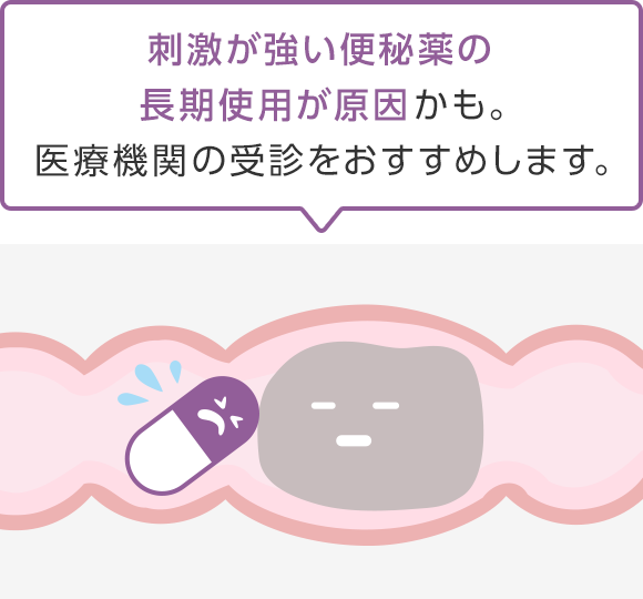 刺激が強い便秘薬の長期使用が原因かも。医療機関の受診をおすすめします。