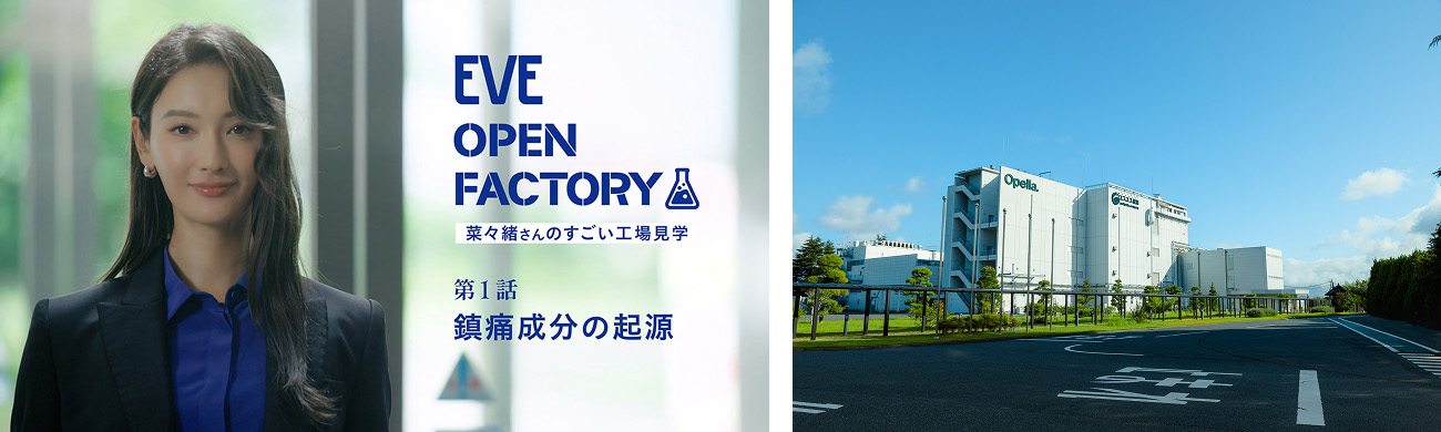 左：EVE OPEN FACTORY ～菜々緒さんのすごい工場見学～　右：成田工場