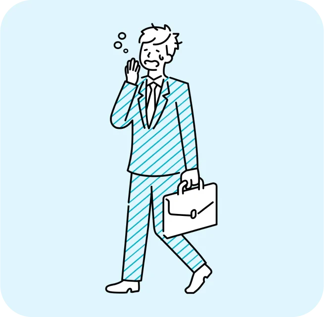 歩行中にあくびをする男性のイラスト