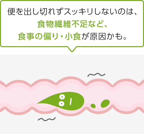 便を出し切れずスッキリしないのは、食物繊維不足など、食事の偏り・小食が原因かも。