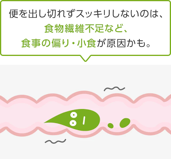 便を出し切れずスッキリしないのは、食物繊維不足など、食事の偏り・小食が原因かも。