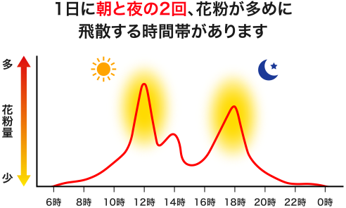 昼間に多く飛散 日没前後に多く飛散