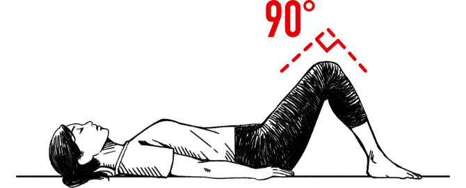 両ひざを90度に曲げて、仰向けに寝そべる