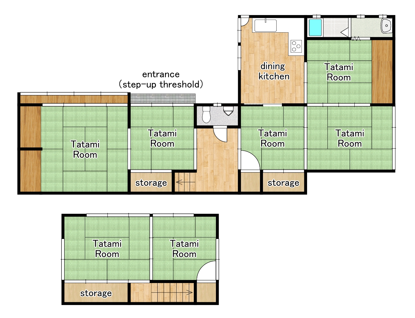 A classic Kyoto townhouse with no front entrance—perfect for living or hospitality use. floor plan