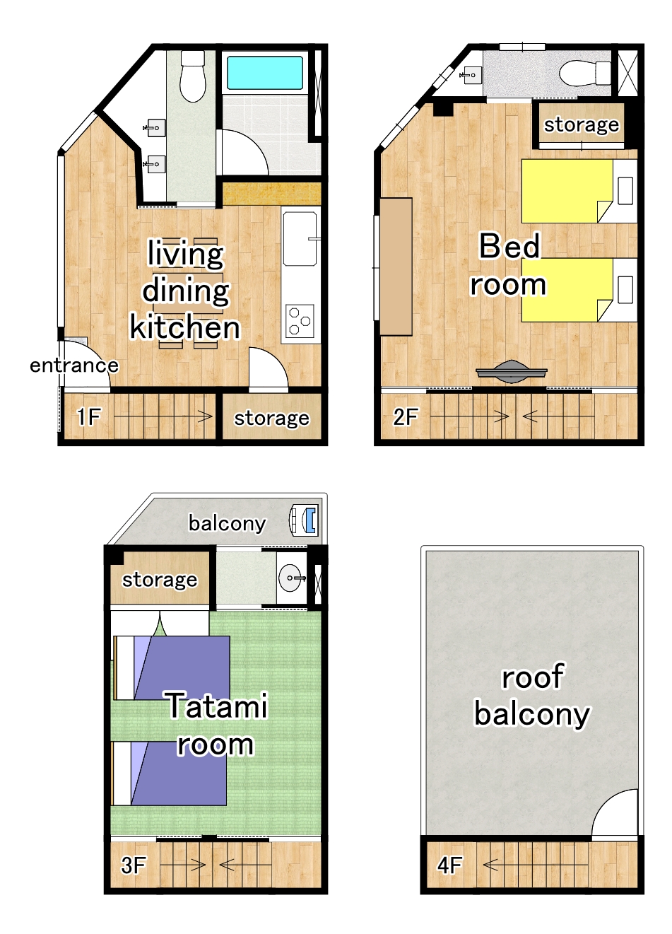 A 3-Story Guesthouse with Panoramic Rooftop Views of Kyoto floor plan