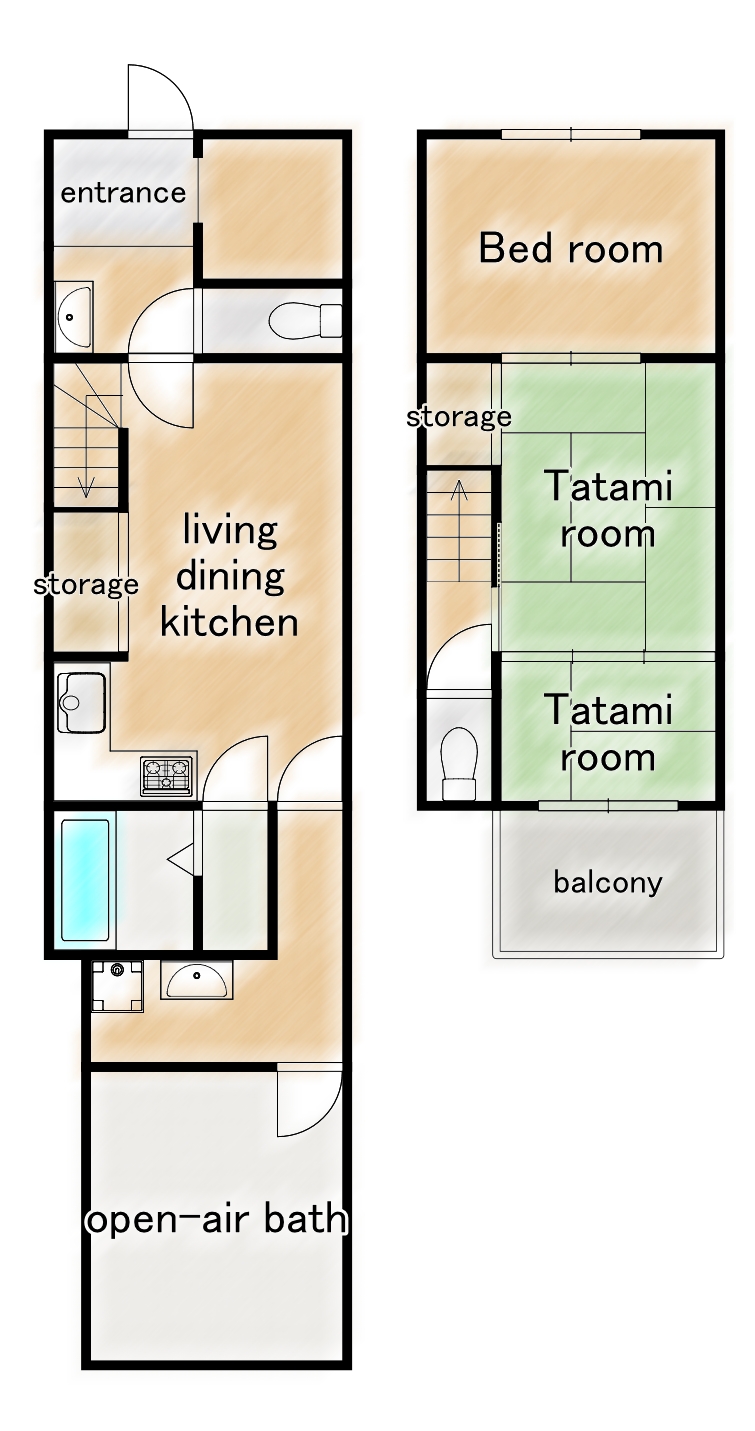 365 Days Licensed — Traditional Kyoto Machiya with Open-Air Bath. floor plan
