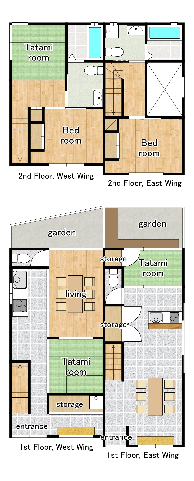 Kyoto Machiya Approved for 180-Day Minpaku Operation (West & East Buildings) floor plan