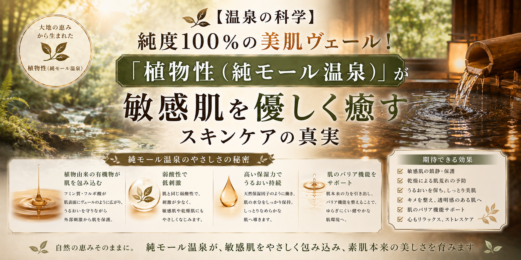 【温泉の科学】純度100%の美肌ヴェール！「植物性（純モール温泉）」が敏感肌を優しく癒すスキンケアの真実