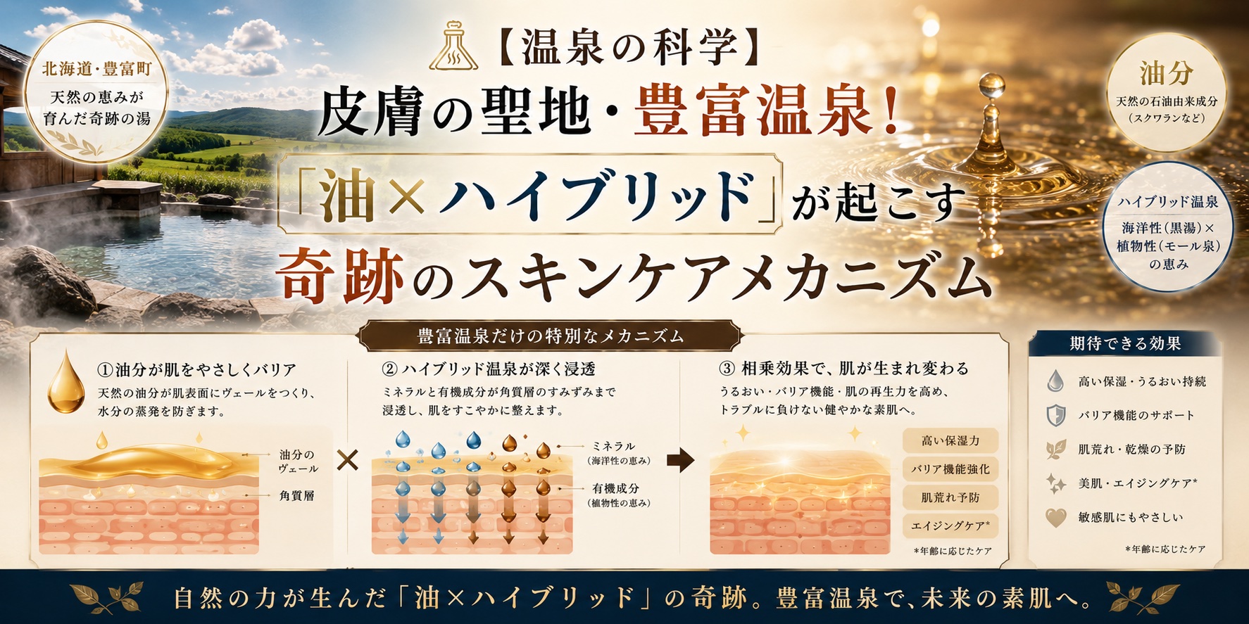 【温泉の科学】皮膚の聖地・豊富温泉！「油×ハイブリッド」が起こす奇跡のスキンケアメカニズム