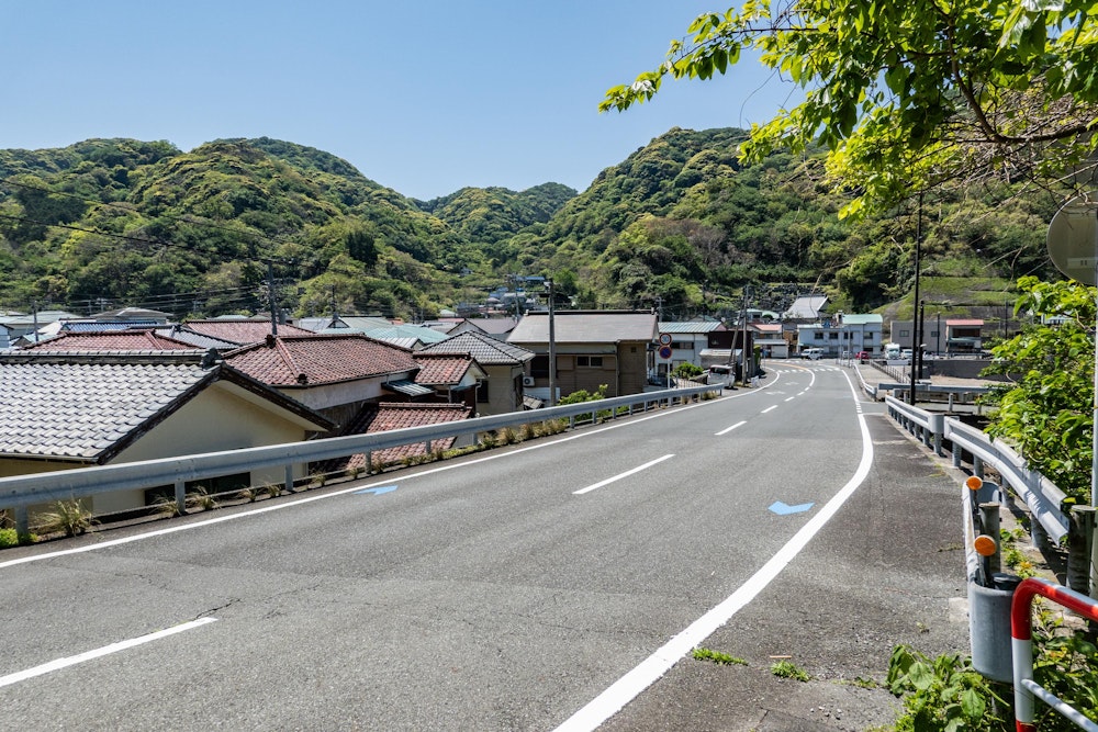 <p>吉田海岸から再びトレイルを抜けると、妻良の集落に出た。<br>ここは国道沿いにある比較的賑やかな地域。</p>