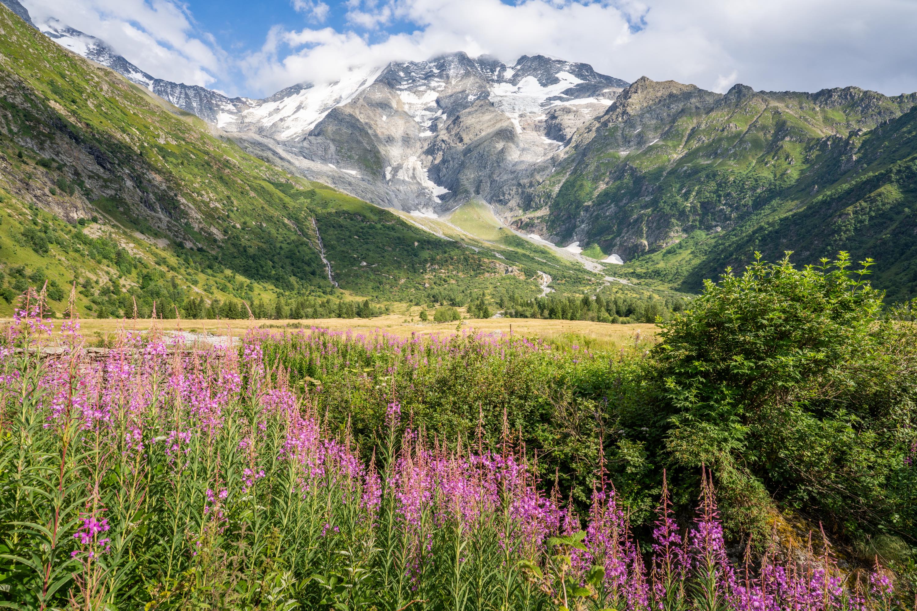 山崎数男「モンブランへアルプスの街」約6号水彩,郷愁のアルプス臨場感