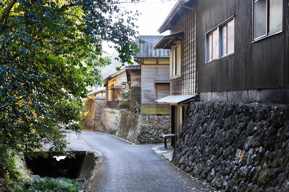<p>花沢の里に下山し、この集落で暮らす人々の生活道路でもある小径を通って車を停めた場所へ戻る。<br>このあたり一帯は、江戸時代の古い建物や斜面に家屋を建てるための石垣が当時の姿のまま残されており、重要伝統的建造物群保存地区にも指定されている。</p>