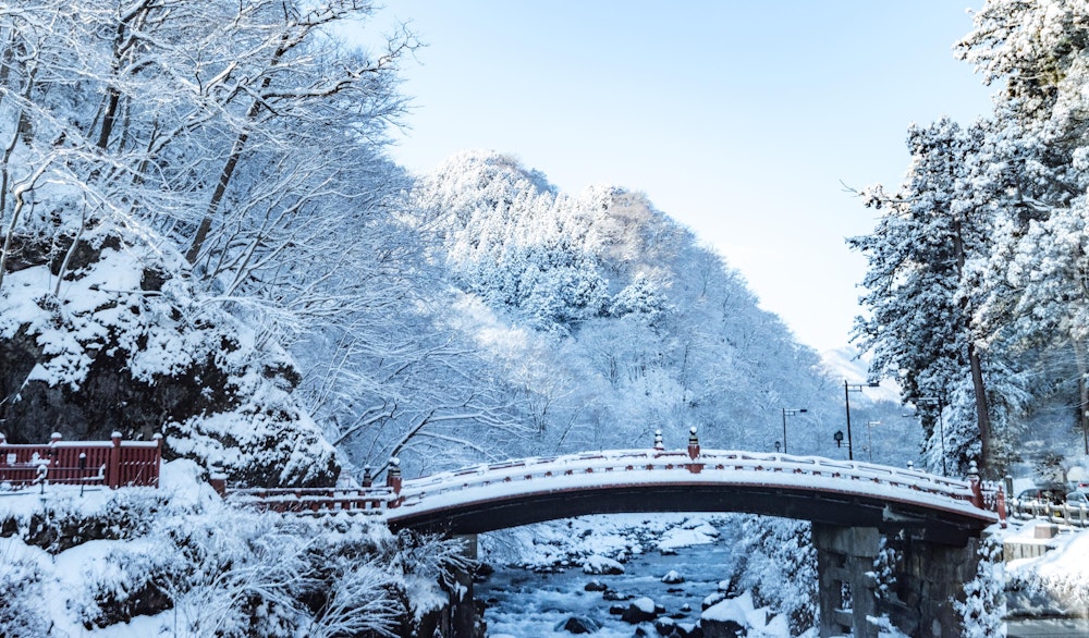 <p>奥日光行きのバスの車窓から見る神橋。<br>前日の雪で、神秘的な雰囲気。</p>