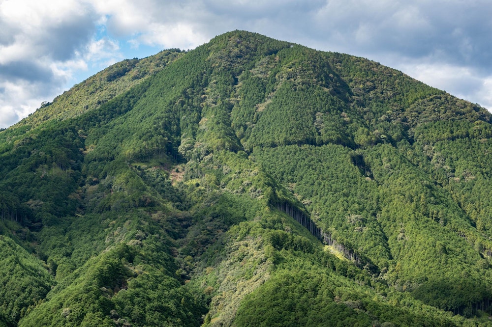 <p>道中、見上げる高さの便石山の山容が見られる。</p>