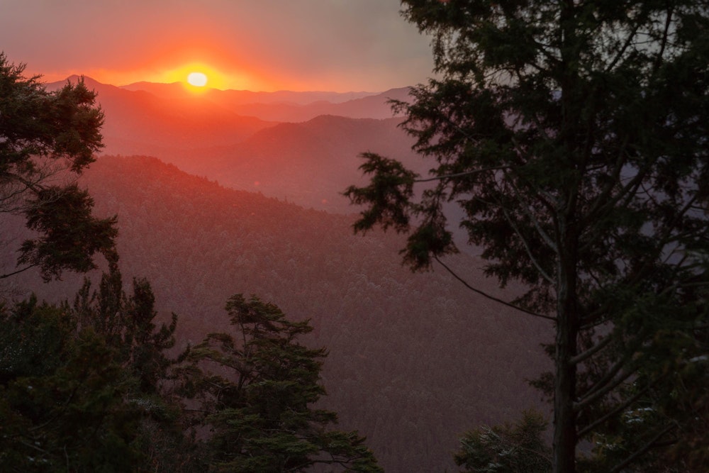 <p>午後の高野山をしっとりと楽しんだあとに車で帰る途中で見えた夕日。<br>高野山という神聖な場所で見られたことも相まって、思わず手を合わせてしまう。<br>いつか、ゆっくりと小辺路を歩きたい。</p>