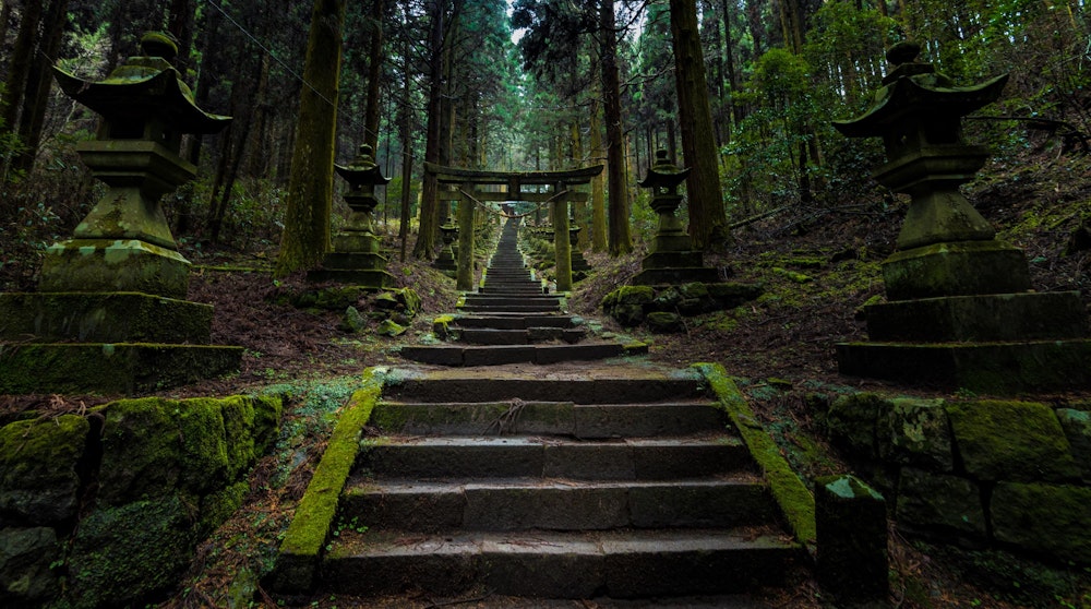 <p>上色見熊野座神社。<br>雨上がりということもあって、より一層荘厳な雰囲気を醸し出していた。</p>