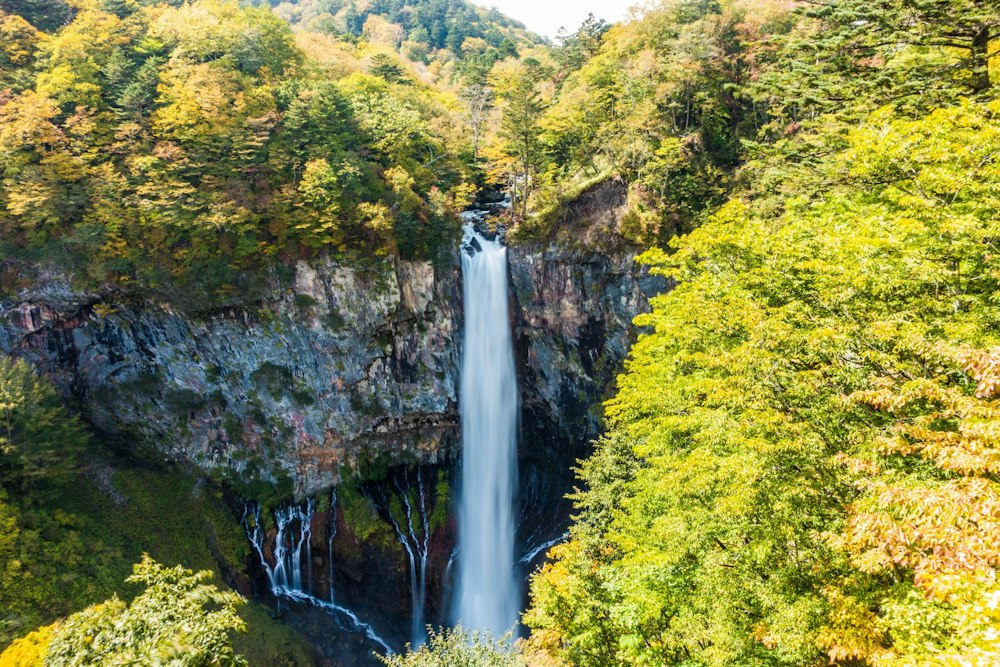 <p>最後は華厳の滝を見てこの旅を締める。<br>奥日光エリアでもっとも手前に位置するこの滝の周辺では、まだ木々は青々としていた。</p>