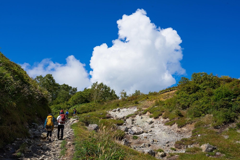 <p>空には夏の雲。山肌は秋。<br>季節のうつろいを感じる山歩きとなった。</p>