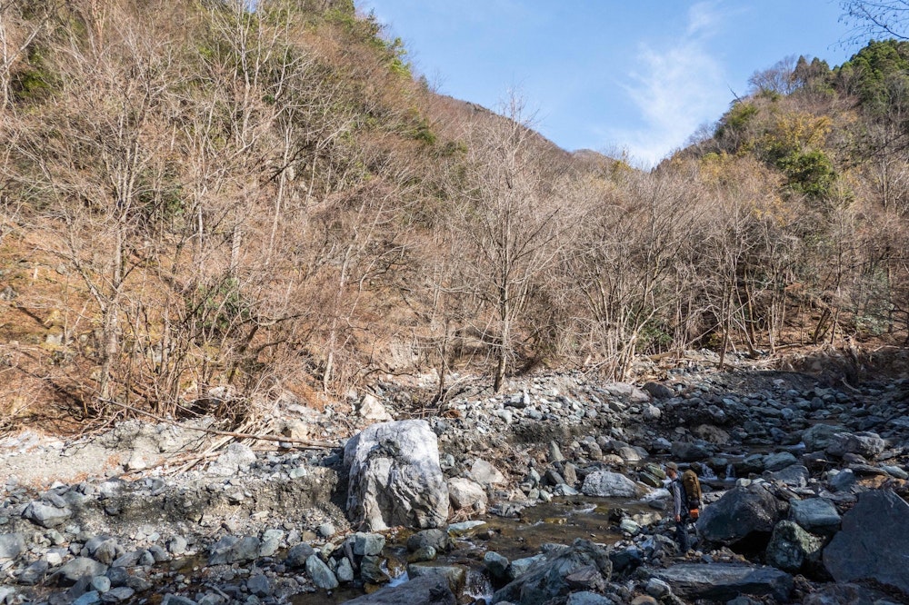 <p><span style="color:#000000">広河原登山口の橋が崩落しているので、渡渉する。</span><br><span style="color:#000000">靴を脱がなくても大丈夫だったが、前日の雨量によっては厳しいだろう。</span></p>