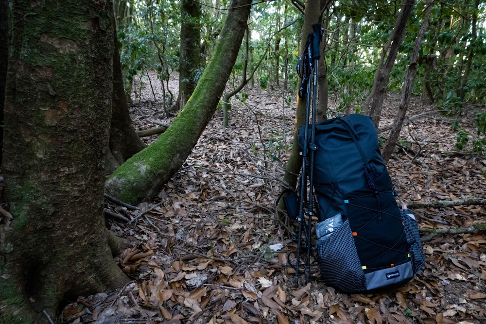 <p>二日目。テントを撤収して下山する。<br>なぜただ山で寝るだけでこれだけ荷物が多いのかは自分でも謎である。</p>