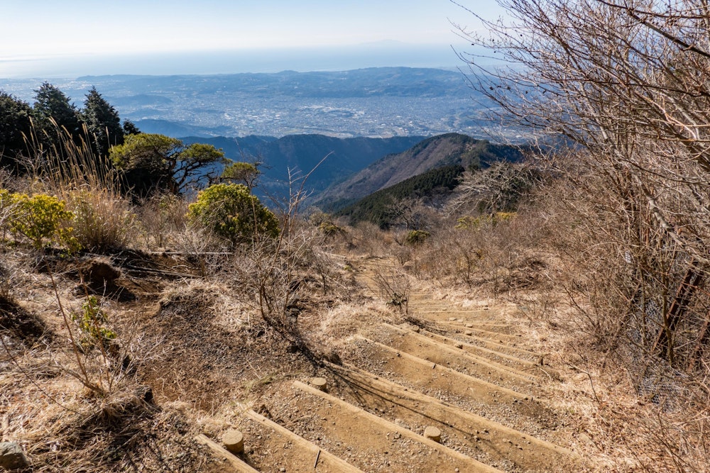 <p>大倉尾根上部から振り返ると、市街地がすっかりはるか遠くに見える。</p>