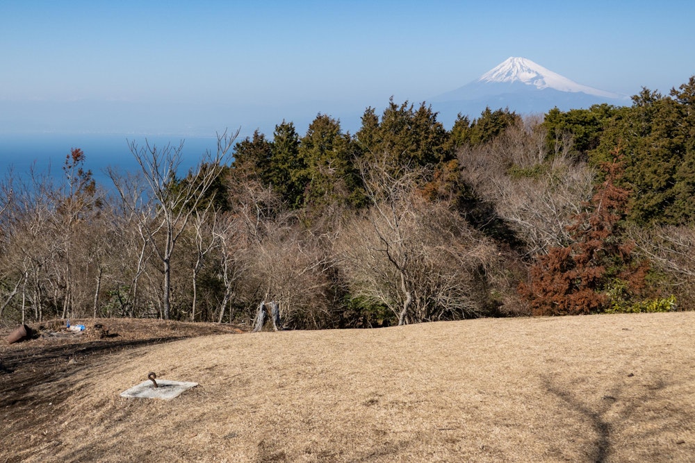 <p>発端丈山の頂上からも富士山を望むことはできるが、手前の樹林に遮られて全体が見えにくいので、やはり先ほどの少し下りたところがベスト。</p>