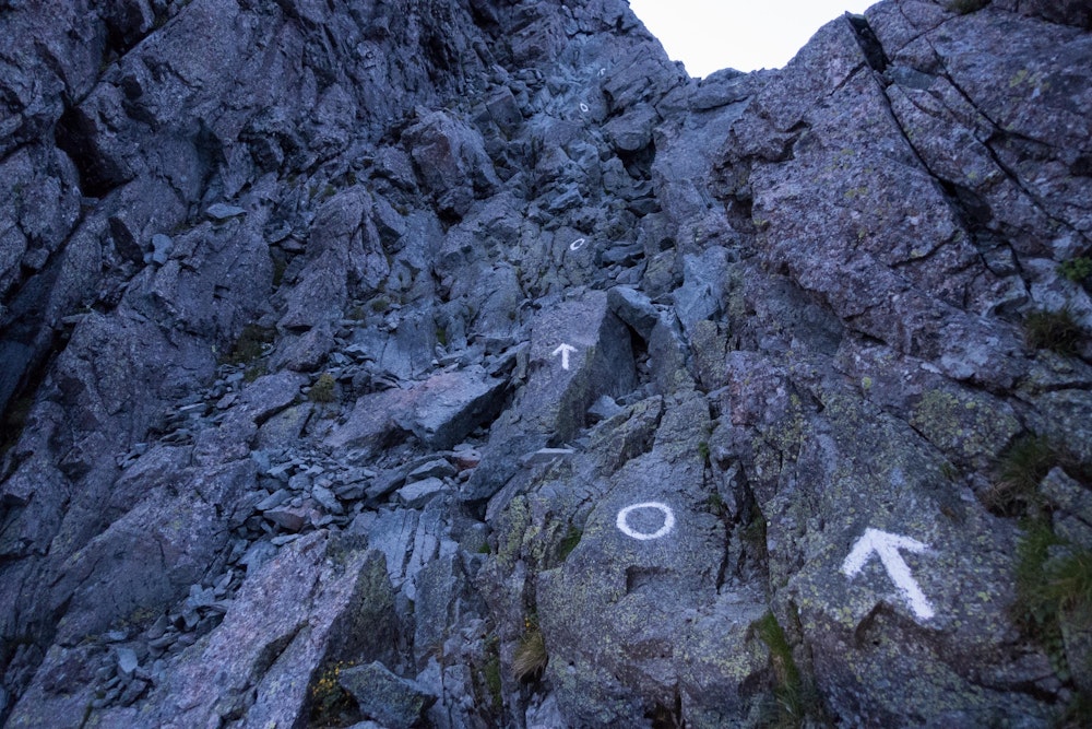 <p>どこを登ればいいかは、目印を追いかければ迷うことはない。<br>下りは別ルートになっているので、すれ違いを気にする必要もなくなっている。</p>