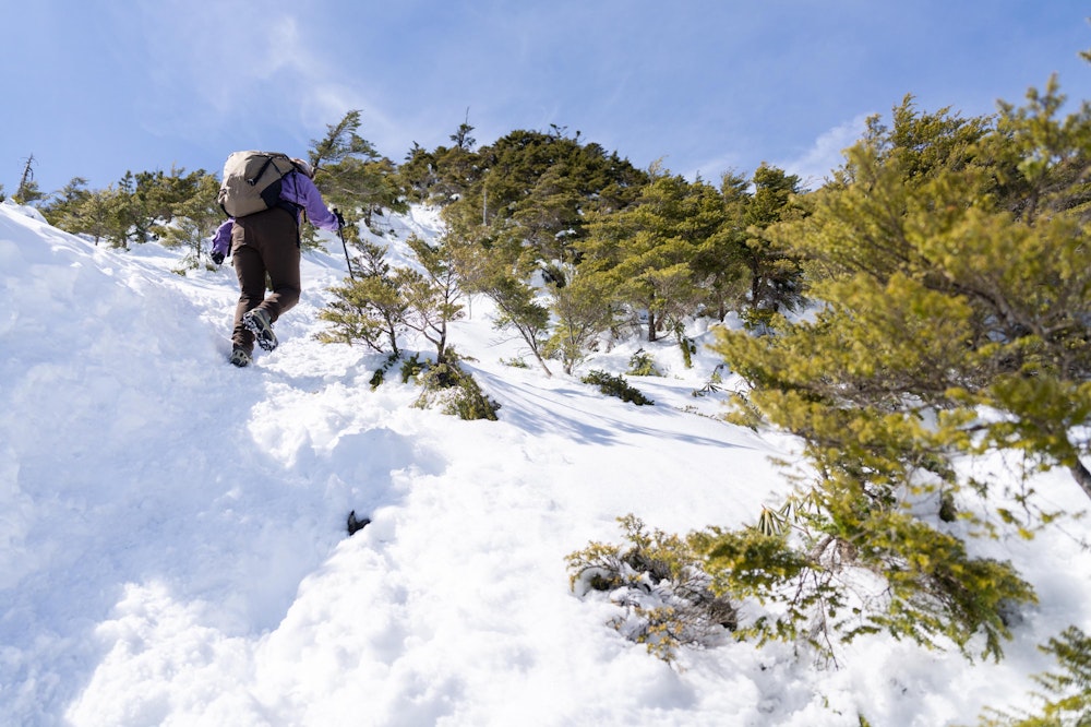 <p>三ツ岳方面から回る。けっこうな斜度。</p>