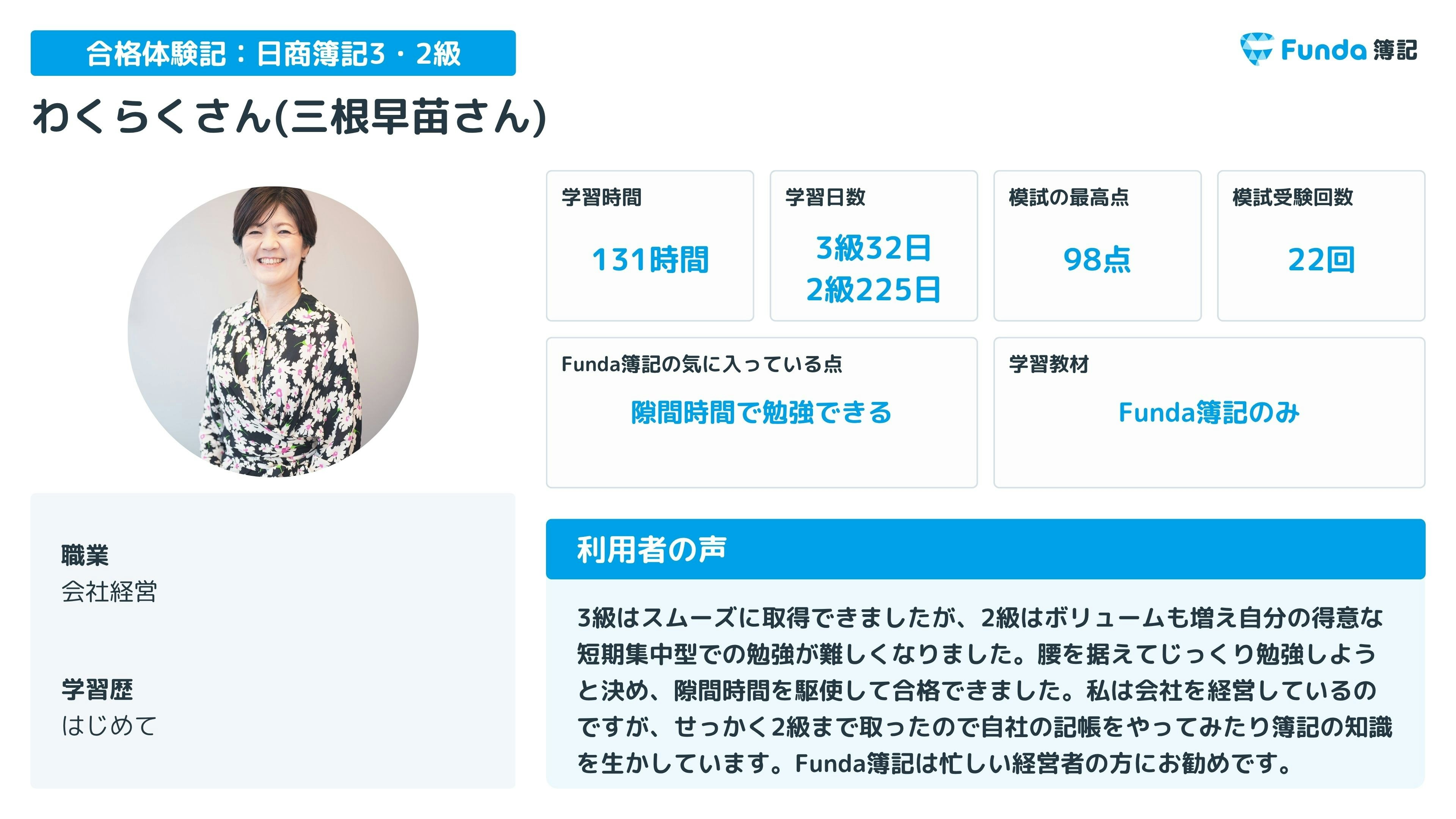 わくらく(三根早苗さん)の合格体験記