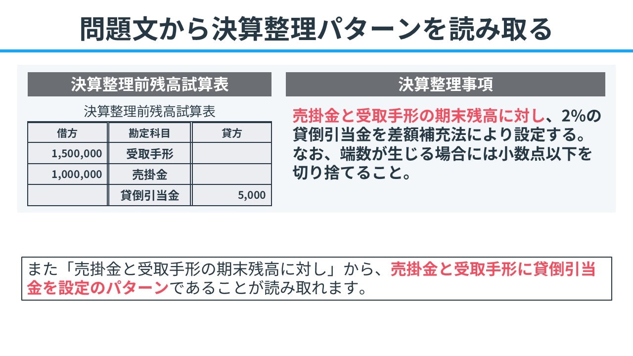 ②問題文から決算整理仕訳のパターンを読み取る