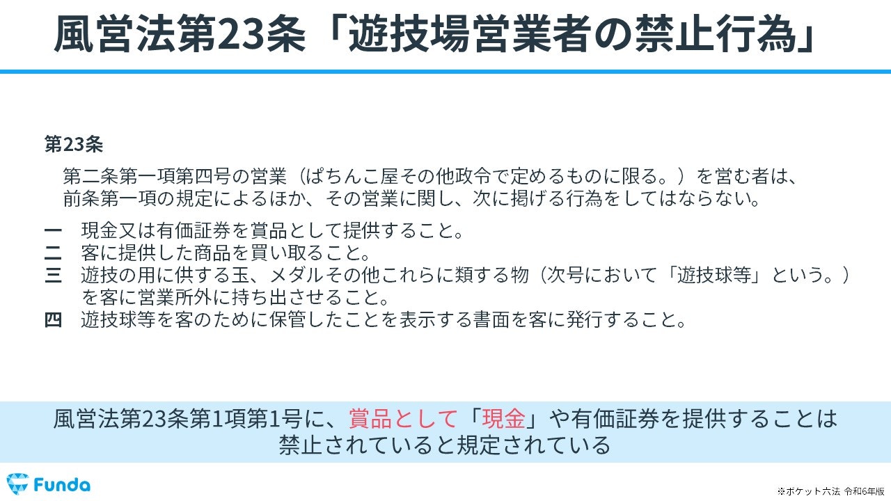 風営法第23条「遊技場営業者の禁止行為」