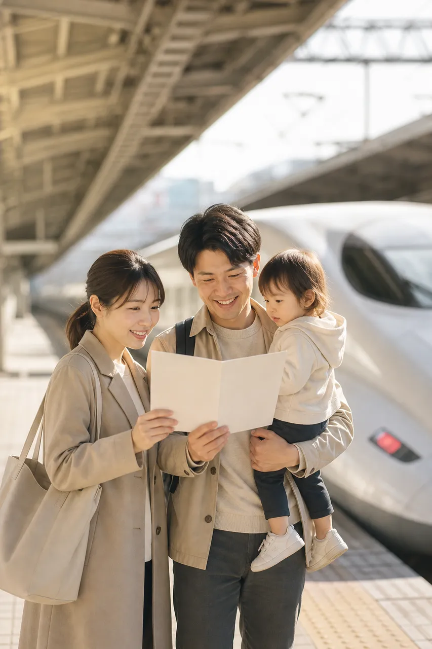 新幹線を利用する家族