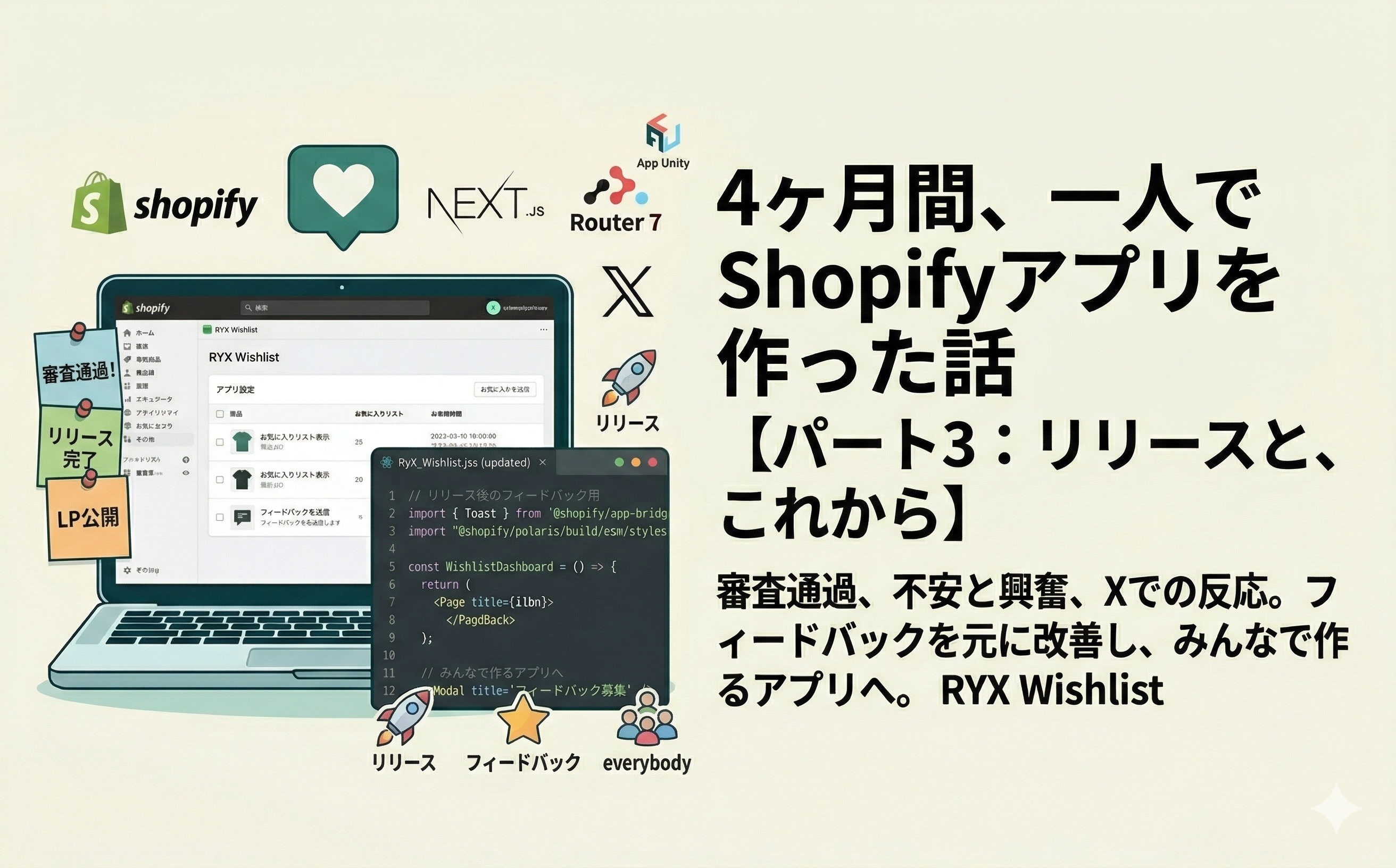 4ヶ月間、一人でShopifyアプリを作った話【パート3：リリースと、これから】 のサムネイル