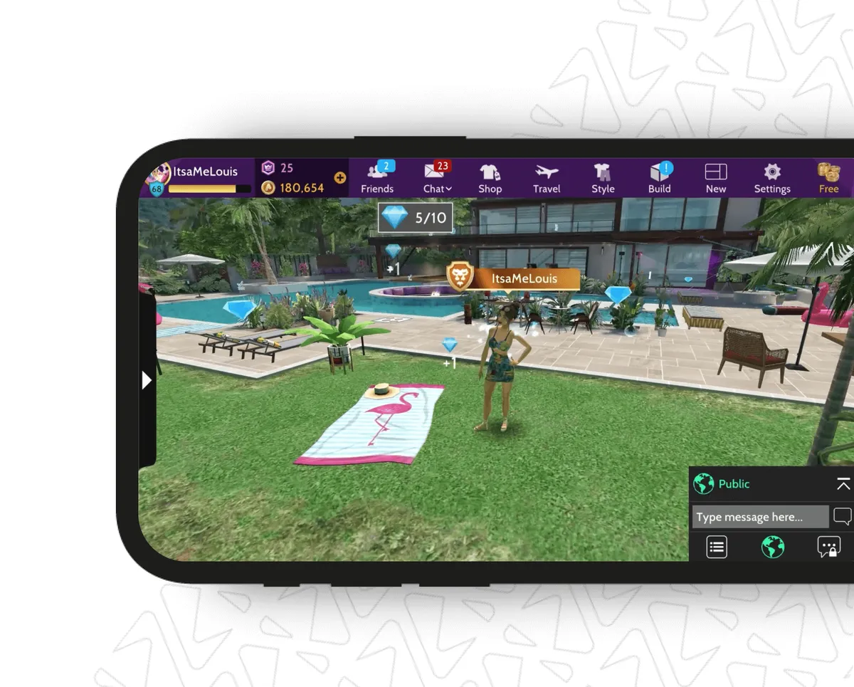 Audiomobのリワード音声広告のイメージ。『Avakin Life』のプレイ中に、音声広告を聴くとジェムがもらえる
