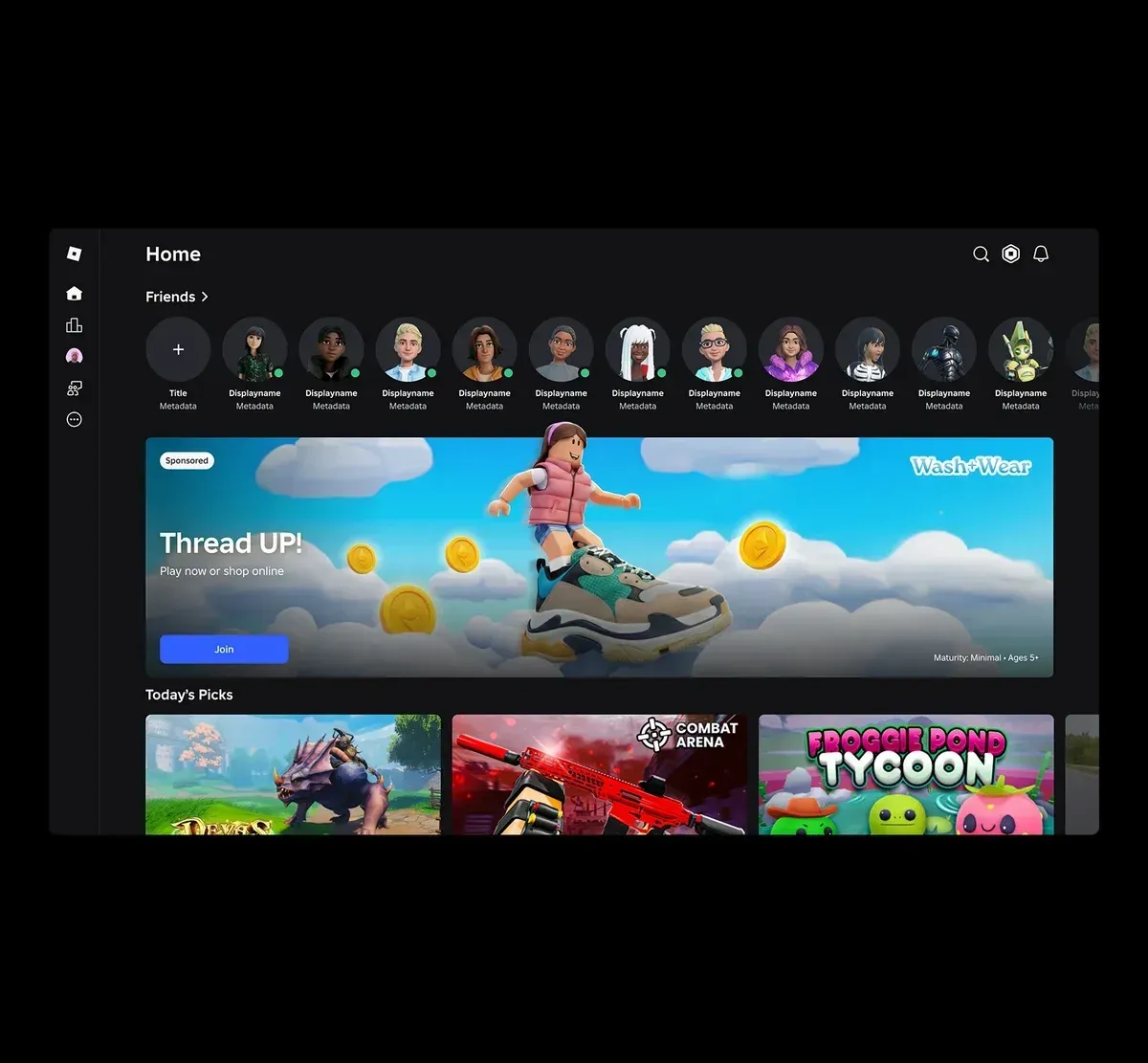Robloxホームページ広告枠(Homepage Hero/Feature/Search Tiles)の公式イメージ