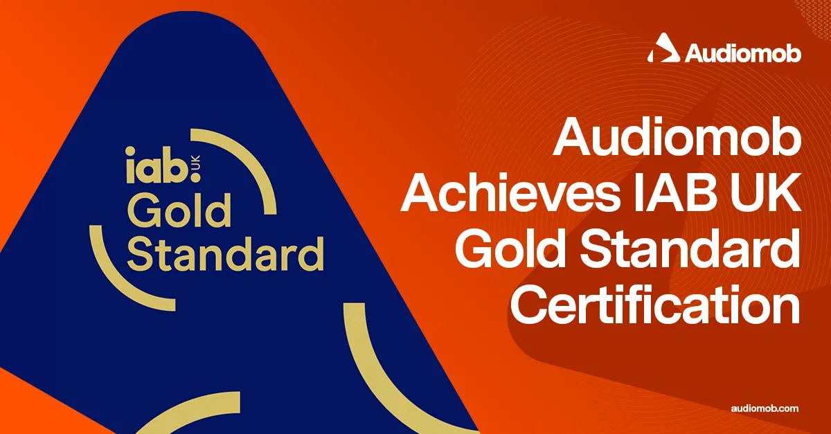 AudiomobのIAB UK Gold Standard認証取得を告知する公式画像