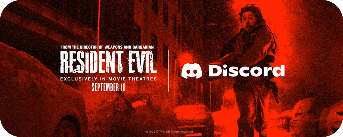 映画『Resident Evil』とDiscordのコラボビジュアル。9月18日劇場公開の告知入り