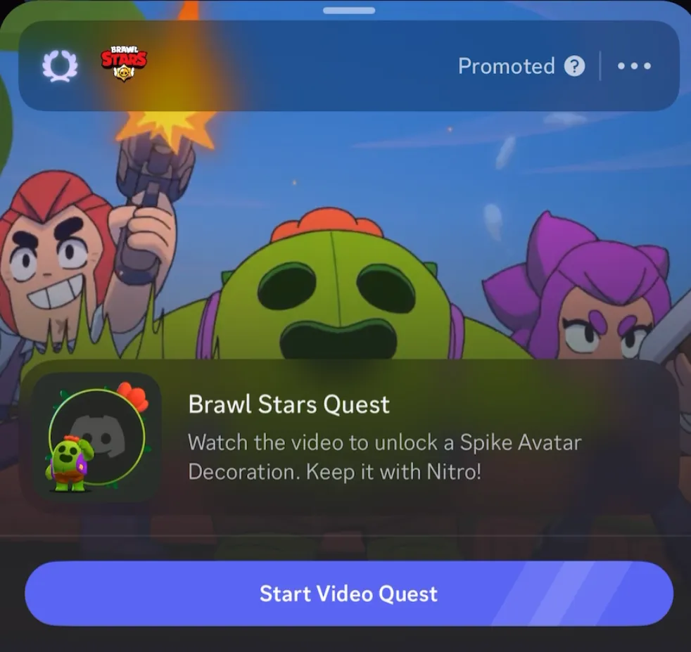 Supercell『ブロスタ(Brawl Stars)』のVideo Quest。動画を見るとSpikeのアバターデコレーションがもらえる