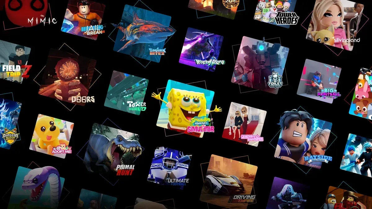 Roblox上の多様なユーザー制作ゲームのサムネイル一覧