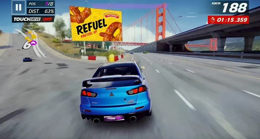 SUPERPRETZELがTrackmania/Asphalt Unite等に出稿したインゲーム広告のスクリーンショット