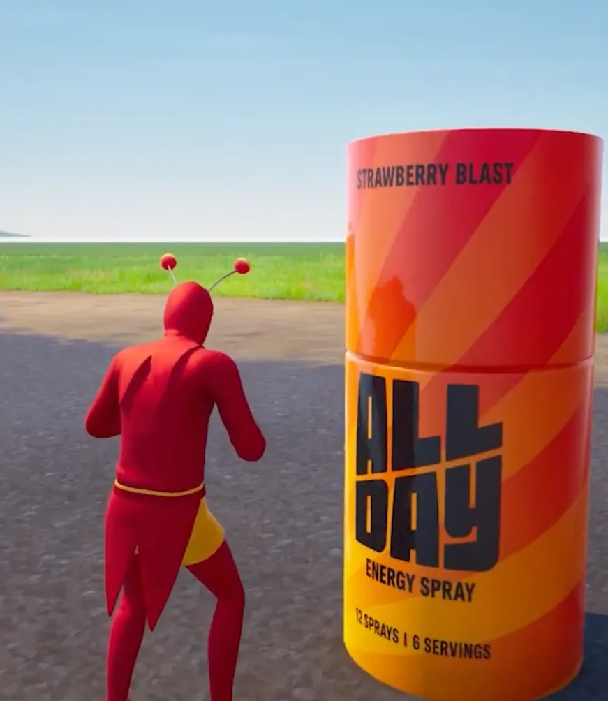 All Day Energyブランドの商品をレーシングゲームSpeed Realistics内に配置した公式事例画像