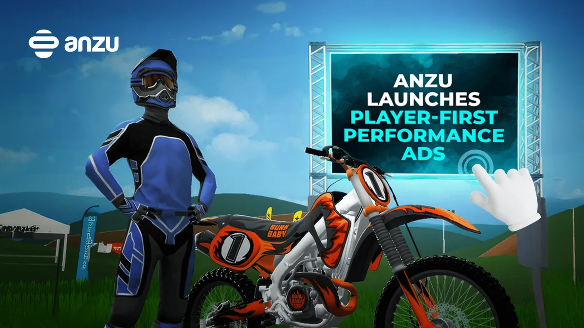Anzuがクリック可能なイントリンシック・ゲーム内広告フォーマットを発表したことを伝える公式バナー画像