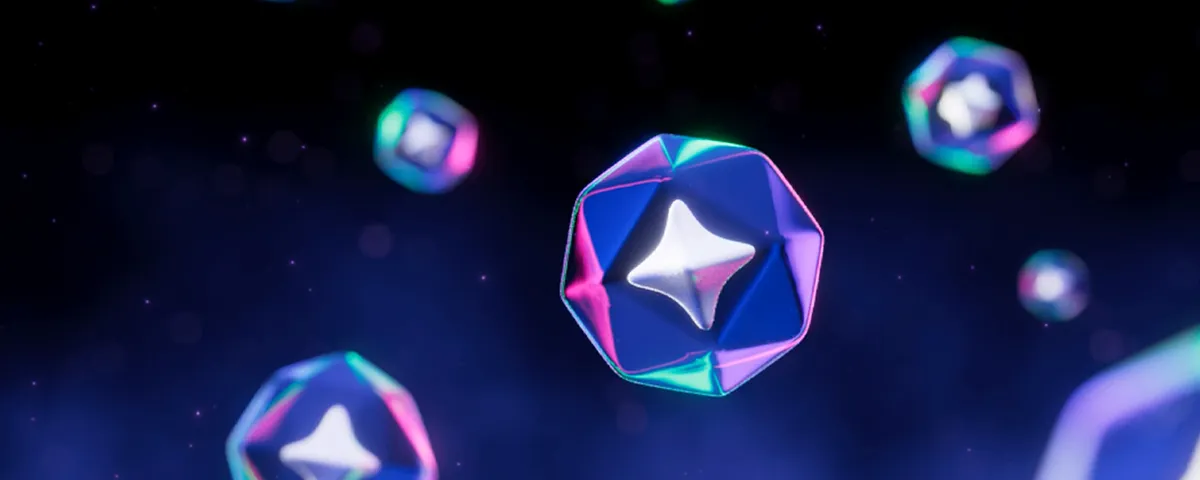 Discordの仮想報酬「Orbs」のイメージ。青紫の多面体の結晶がいくつも浮かんでいる