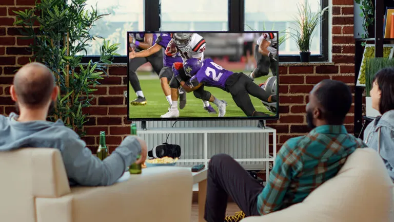 自宅のテレビでアメリカンフットボールの試合を観戦する人々のイメージ