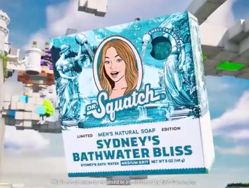 Dr. Squatchブランドの商品をFortnite内に配置した公式事例画像