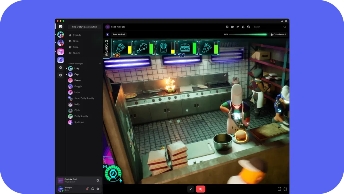 Discordの画面内で遊べるインタラクティブ広告「Missions」の例(料理ゲーム)
