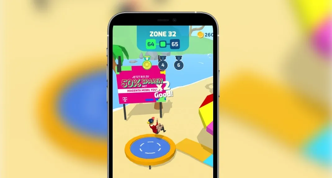 Deutsche Telekomのゲーム内広告がゲーム画面に表示されているスクリーンショット